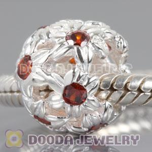 Solid Sterling Silver European Style Beads with Brown Stone