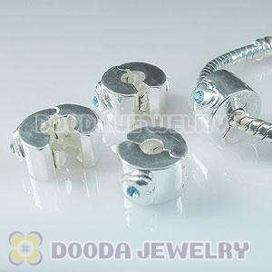 Wholesale European style silver plated clip beads with stone