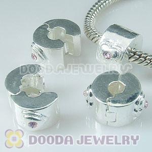 Wholesale European style silver plated clip beads with stone