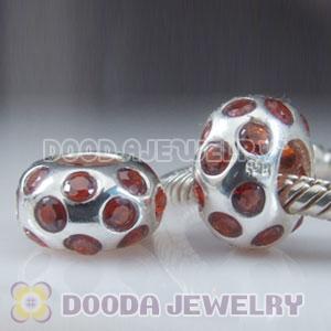 S925 Sterling Silver European Style Beads with Orange Stone