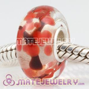 Red tree Lampwork glass beads in 925 silver single core