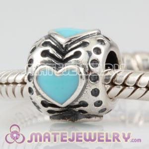 Enamel Blue 4 Heart charm beads 925 sterling silver