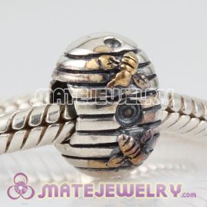 Gold Plated Bees on Sterling Silver bee hive Charm Beads