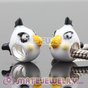 925 sterling silver Enamel White anger bird charm beads