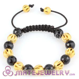Sambarla style Bracelet with hollow gold plated copper and Black Faceted ABS plastic Beads