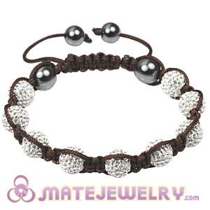 Brown cord Tresor Sambarla Style Bracelets with white Czech Crystal Bead and Hematite