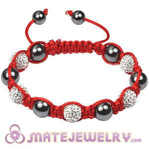 Fashion red cord Tresor Sambarla Style Bracelets with white Czech Crystal Bead and Hematite