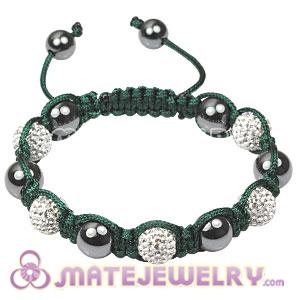 Fashion Green cord Tresor Sambarla Style Bracelets with white Czech Crystal Bead and Hematite