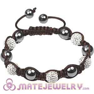 Fashion tan cord Tresor Sambarla Style Bracelets with white Czech Crystal Bead and Hematite