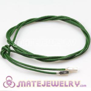 Green Leather Bracelet with 925 Sterling Silver Ends