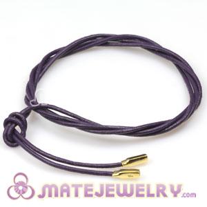 Royal Purple Leather Bracelet with Gold Plated 925 Sterling Silver Ends