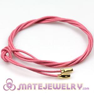 Lovely pink Leather Bracelet with Gold Plated 925 Sterling Silver Ends