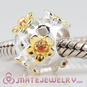 Gold plated 925 sterling silver woven grid and golden Daisy charm Beads with orange Stone