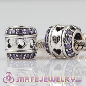 925 Sterling Silver Tunnel of Love charm beads with violet CZ stones