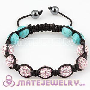 2011 latest Tresor Bracelets with 4 turquoise beads and Pink crystal disco ball beads