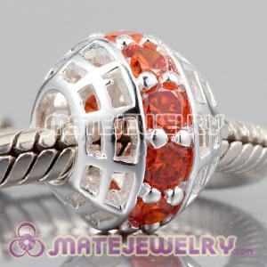Authentic 925 sterling silver charm Beads with Genuine Orange Sapphire In a circle
