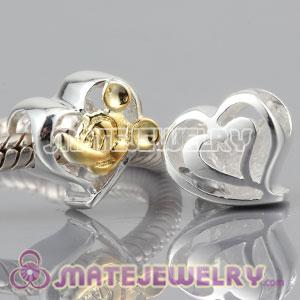 925 Sterling Silver Love Heart with Gold plated Micky Mouse Head Charm Beads