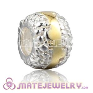 925 Sterling Silver charm Bead with Gold Ribbon fits European bracelet