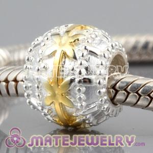 925 Sterling Silver Golden Flower Ribbon charm Beads fits European bracelet