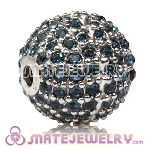 12mm Sterling Silver Disco Ball Bead Pave Ink blue Austrian Crystal Sambarla Style