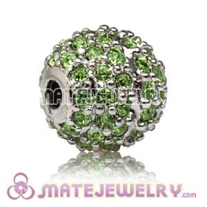 10mm Sterling Silver Disco Ball Bead Pave Green Austrian Crystal Sambarla Style
