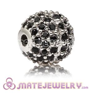 10mm Sterling Silver Disco Ball Bead Pave Black Austrian Crystal Sambarla Style