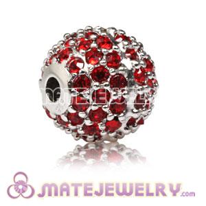 10mm Sterling Silver Disco Ball Bead Pave Red Austrian Crystal Sambarla Style