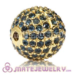 12mm Gold plated Sterling Silver Disco Ball Bead Pave Ink blue Austrian Crystal Sambarla Style