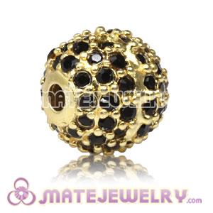 10mm Gold plated Sterling Silver Disco Ball Bead Pave Black Austrian Crystal Sambarla Style