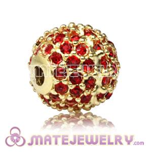 10mm Gold plated Sterling Silver Disco Ball Bead Pave Red Austrian Crystal Sambarla Style