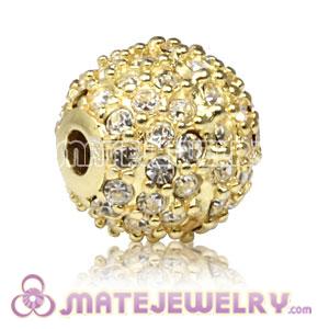10mm Gold plated Sterling Silver Disco Ball Bead Pave white Austrian Crystal Sambarla Style