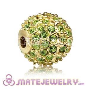 10mm Gold plated Sterling Silver Disco Ball Bead Pave Green Austrian Crystal Sambarla Style