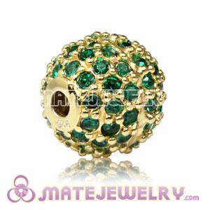 10mm Gold plated Sterling Silver Disco Ball Bead Pave Grass Green Austrian Crystal Sambarla Style