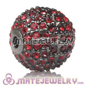 12mm Gun black plated Sterling Silver Disco Ball Bead Pave Red Austrian Crystal Sambarla Style