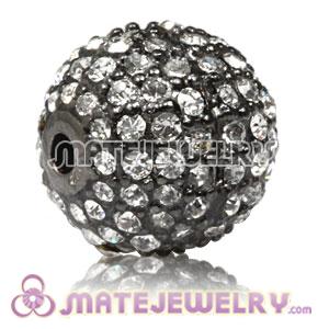 12mm Gun black plated Sterling Silver Disco Ball Bead Pave white Austrian Crystal Sambarla Style