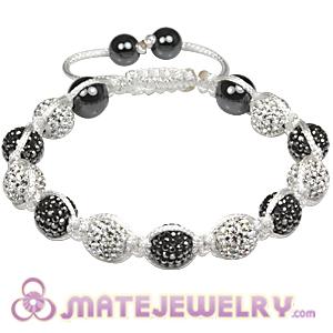 White Cord Tresor mens bracelets with Pave white-grey crystal bead and Hemitite 