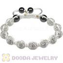 White Cord TresorBeads mens bracelets with Pave white crystal bead and Hemitite