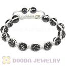 White Cord TresorBeads mens bracelets with Pave Gray crystal bead and Hemitite