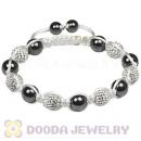 White Cord TresorBeads mens bracelets with Pave white crystal bead and Hemitite
