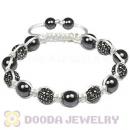 White Cord TresorBeads mens bracelets with Pave Grey crystal bead and Hemitite