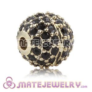 10mm Gold plated Copper Disco Ball Bead Pave Black Austrian Crystal Sambarla Style