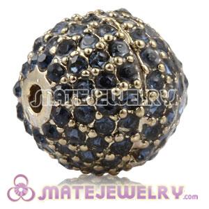 12mm Copper Disco Ball Bead Pave Ink Blue Austrian Crystal Sambarla Style