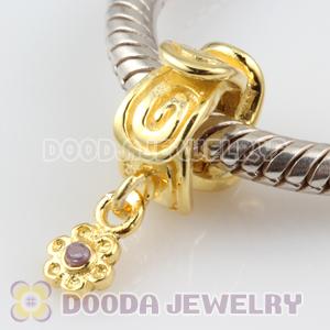 Gold Plated 925 European Sterling Silver Beads Dangle Flower Charms