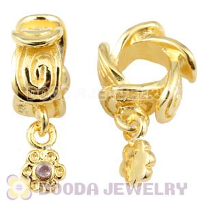 Gold Plated 925 European Sterling Silver Beads Dangle Flower Charms