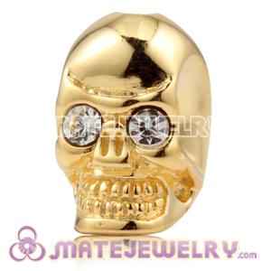 8×14mm 18K Gold plated Sterling Silver Skull Head Bead with Clear Crystal stone