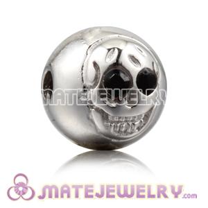 8×9mm  Rhodium plated Sterling Silver Skull Head Ball Bead with Black Crystal stone