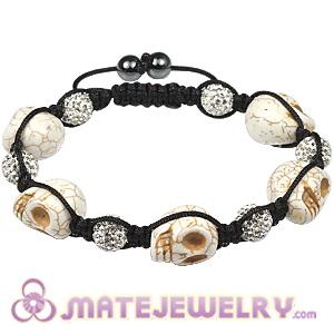 Skull Head Inspired Mens Macrame Bracelets with Pave White Crystal Bead and Hemitite