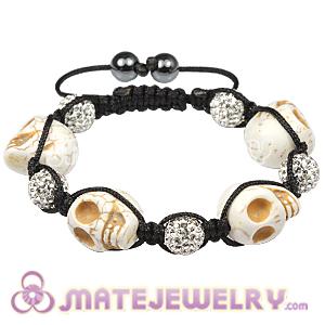 Skull Head Inspired Macrame Bracelets with Pave White Crystal Bead and Hemitite
