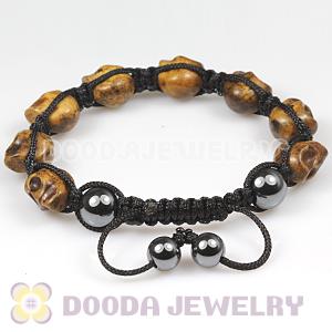 Brown Turquoise Skull Head Ladies String Bracelets with Hemitite 