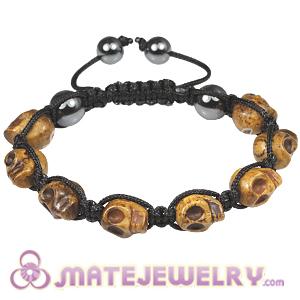 Brown Turquoise Skull Head Ladies Macrame Bracelets with Hemitite